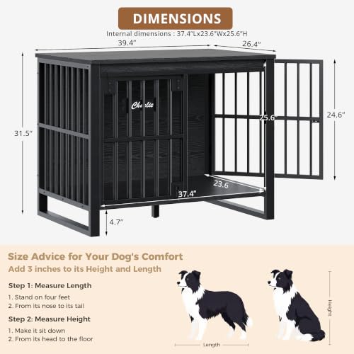 31.5" Tall Dog Crate Furniture with Sliding Barn Door, Black, view 4