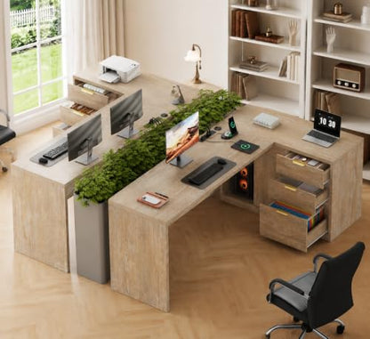 78.7" L-Shaped Executive Desk with Drawers and File Cabinet Farmhouse Large, view 4
