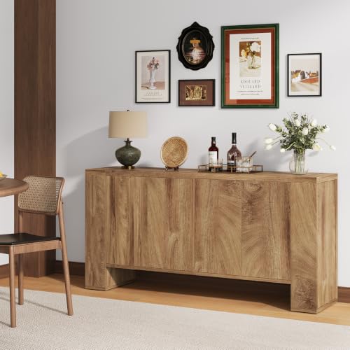 59" Sideboard Buffet Cabinet with Adjustable Shelves, Oak, view 4