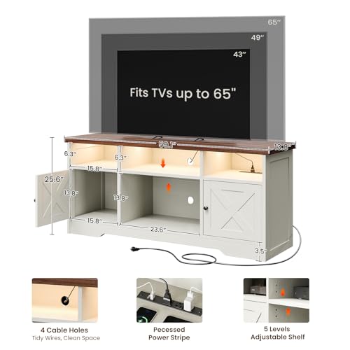 TV Stand for 65 Inch TV, Entertainment Center, White, view 4