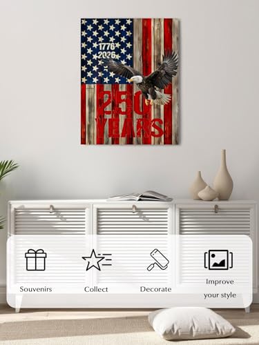 NuYeBiofx 250 Years Anniversary Eagle Canvas Wall Art Prints,40"x28" Framed Picture Artwork Patriotic Star Stripe Flag Printed Canvas Oil Painting for Living Room Bedroom Office,Ready to Hang