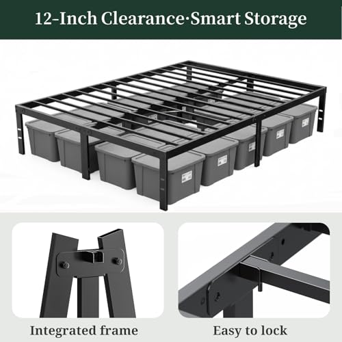 Full Size Bed Frame, 14 Inch Metal Platform with Steel Slat Support, view 6