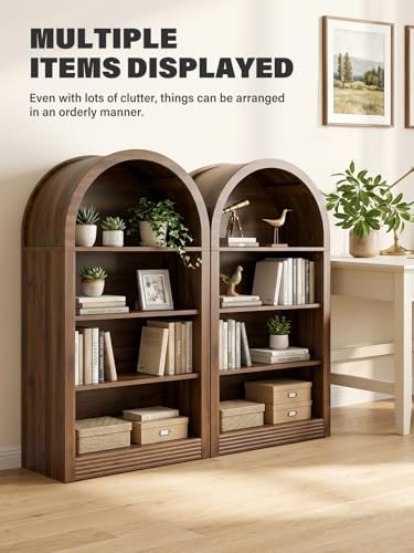 Arched Bookshelf, 47.6 inch Wood Open Bookcase, Brown, view 7