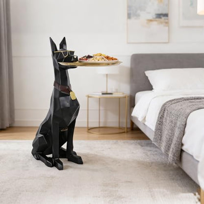 29-Inch Black Resin Geometric Doberman Statue with Tray, Dog Side Table, view 5