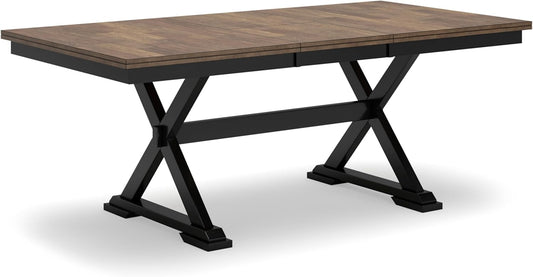 Wildenauer Farmhouse Dining Extension Table with Self-Storing Butterfly Leaf for 6-8 People, Black & Dark Brown