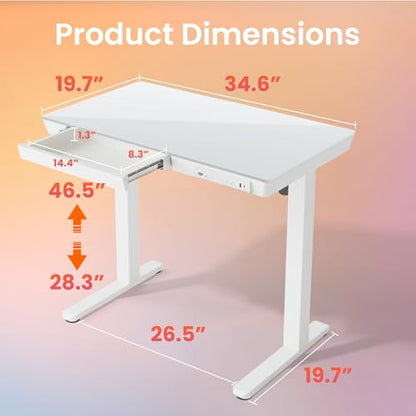 Glass Standing Desk with Drawers, 35 X 20 Inch Electric Adjustable Height Desk, view 3