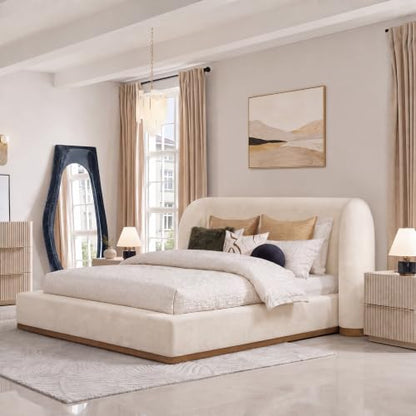 Queen Upholstered Cloud Bed Frame with Sculpted Wingback Headboard, view 2