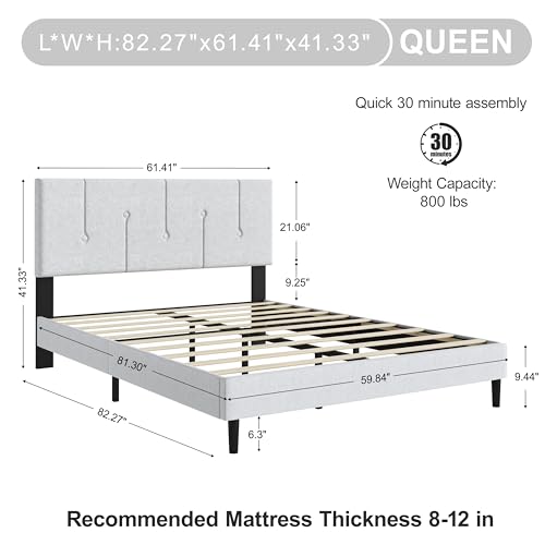 Queen Velvet Headboard Bed Frame Light Grey, view 3