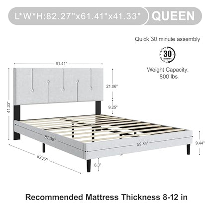Queen Velvet Headboard Bed Frame Light Grey, view 3
