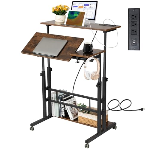 Mobile Standing Desk Adjustable Height, Rolling Desk Stand Up Desk, view 2