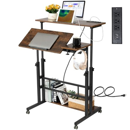 Mobile Standing Desk Adjustable Height, Rolling Desk Stand Up Desk, view 2