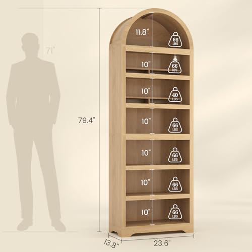 79.4" Tall Arched Cabinet, Bookcase with Storage, view 3