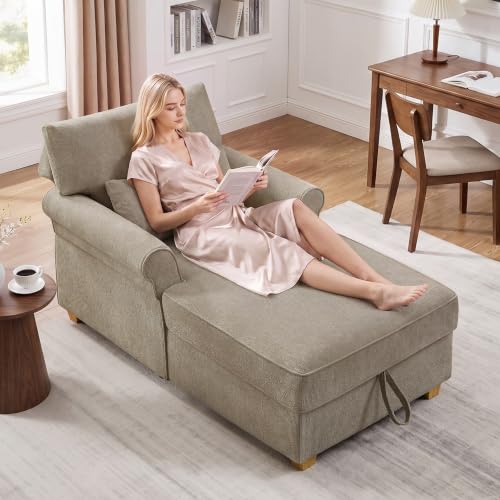 63.39" Oversized Chaise Lounge Chair with Storage, Chenille Camel, view 2