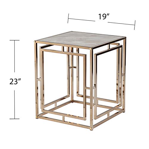 Simondley Faux Marble End Table - Transitional Design, Champagne Metal and Glass - Ideal for Living Room, Bedroom (CK1125002)