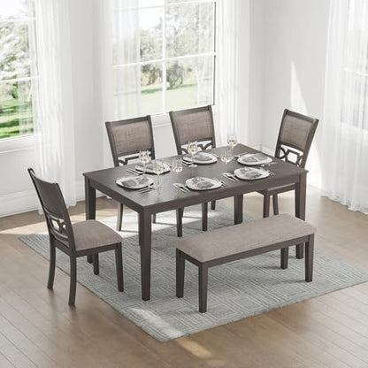 Signature Design by Ashley Wrenning Diamond Patterned Dining Table Set, 4 Upholstered Chairs and Bench, Seats 6, Wood, Gray