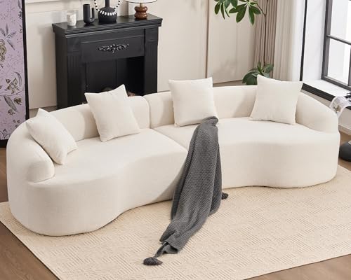 Curved Chenille Modular Sectional Couches with Pillows, 4 Seater Oversized Upholstered Luxury Plush Cloud Sofa for Living Room Apartment, Full Compression Sponge