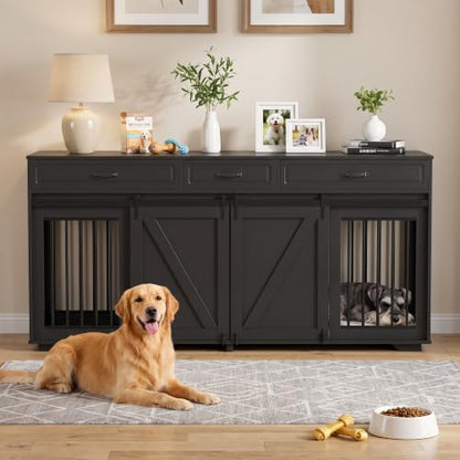 Double Dog Crate Furniture, 71" TV Stand Kennel for 2 Dogs, view 8