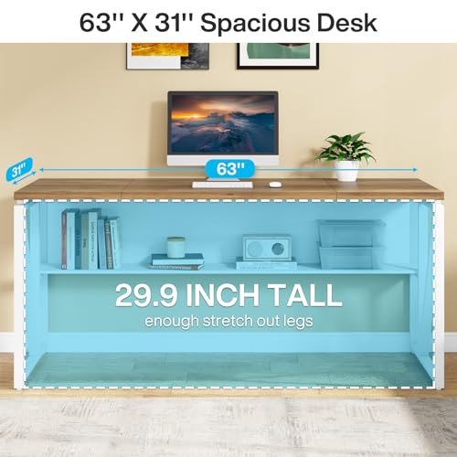L Shaped Desk with Drawer, 63" Executive Computer Desk and lateral File Cabinet, view 6