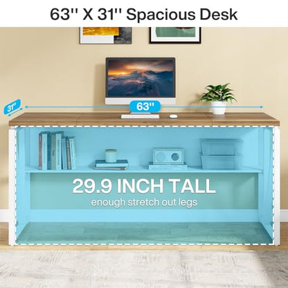 L Shaped Desk with Drawer, 63" Executive Computer Desk and lateral File Cabinet, view 6