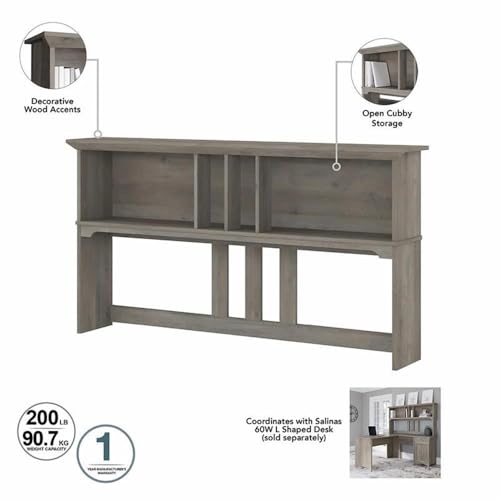 Salinas L Shaped Desk with Hutch in Driftwood Gray | Corner Table with Drawers and Storage for Home Office