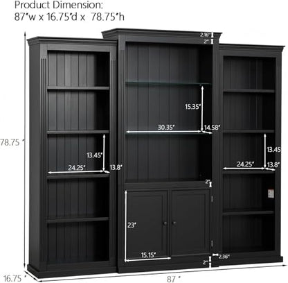 Tall Bookcase with Storage, Doors and Shelves & LED, view 3