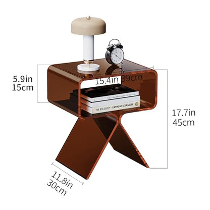Acrylic Nightstand Side Table Modern Design Clear Home Decor Display End Table for Living Room (Dark Brown)