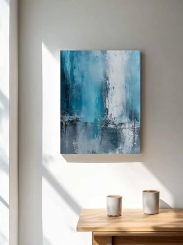 NuYeBiofx Turquoise Grey Graffiti Canvas Wall Art Prints,48"x32" Framed Picture Artwork Abstract Art Modern Oil Painting Printed Canvas Oil Painting for Living Room Bedroom Office,Ready to Hang