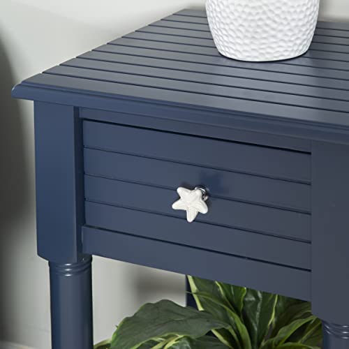 Raleigh Navy Small Accent Table with Storage and Whimsical Starfish Drawer Pulls, 29.5" Tall