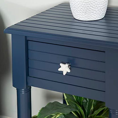 Raleigh Navy Small Accent Table with Storage and Whimsical Starfish Drawer Pulls, 29.5" Tall