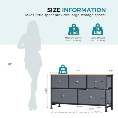 5 Drawer Dresser for Bedroom, Storage Organizer Unit for Closet, view 4