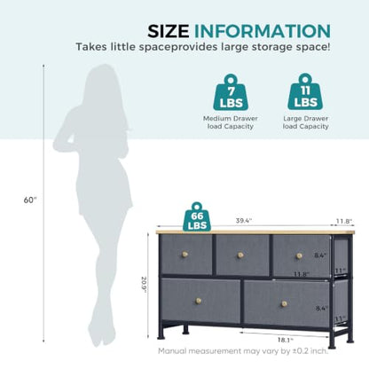 5 Drawer Dresser for Bedroom, Storage Organizer Unit for Closet, view 4