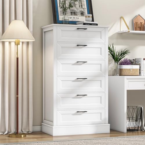 White 6 Drawer Dresser, 55 Inch Tall White Dresser for Bedroom, view 2
