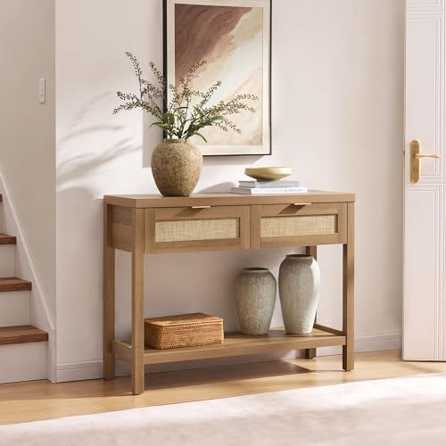 Rattan Console Table with Drawers, Boho Entryway Table Sofa Table | Entry Table With Storage Drawers, Hallway Table for Entryway, Sofa Table Behind Couch, Console Table for Living Room, Hallway