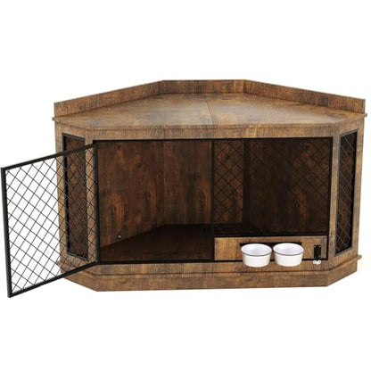 51.3" Corner Dog Crate Furniture with 360° Rotating Feeder, view 8