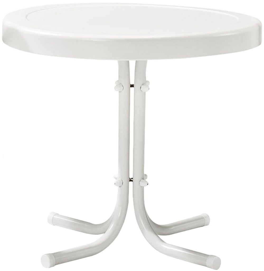 Griffith Weather Resistant Retro Metal Outdoor Side Table for Patio, Deck, Porch, Alabaster White