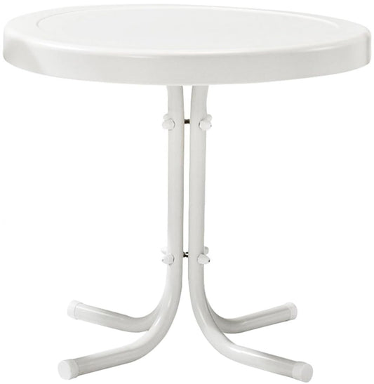 Alabaster white retro metal outdoor side table