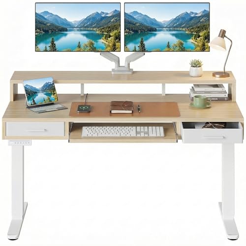 55″ x 26″ Electric Standing Desk with 2 Drawers &24.4″ Large Keyboard Tray, view 2
