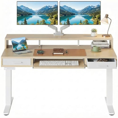 55″ x 26″ Electric Standing Desk with 2 Drawers &24.4″ Large Keyboard Tray, view 2