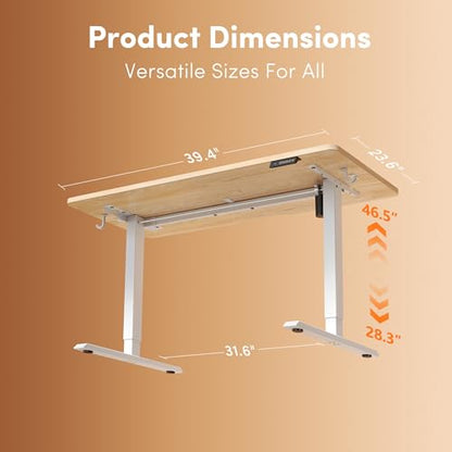40 x 24 Inches Electric Standing Desk Adjustable Height, 3 Memory Height Settings, Sit Stand Up Desk for Home Office & Computer Workstation, Maple