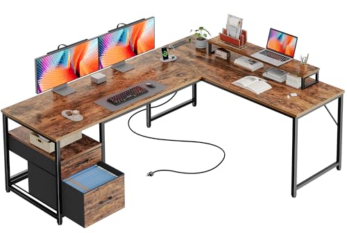 63 Inch L Shaped Desk with Power Outlets and USB-C Port, view 2