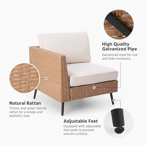 6 Pieces Outdoor Patio Furniture Sets, Rattan Conversation Sectional Set with Cushions and Storage Box, Patio Sofa with Outdoor Table