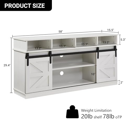 58" Farmhouse TV Stand with Sliding Barn Doors for TVs up to 65 Inch, view 3