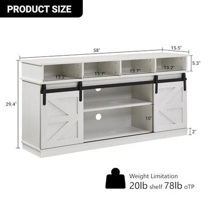 58" Farmhouse TV Stand with Sliding Barn Doors for TVs up to 65 Inch, view 3