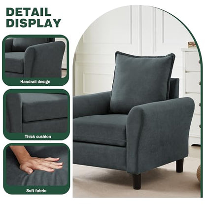 79" Convertible Sectional Sofa Set, Modern Linen Small L Shaped Couch with Reversible Ottoman and Accent Chair, 3-Seat Sofa Couches for Living Room, Office, Apartment, Dark Grey