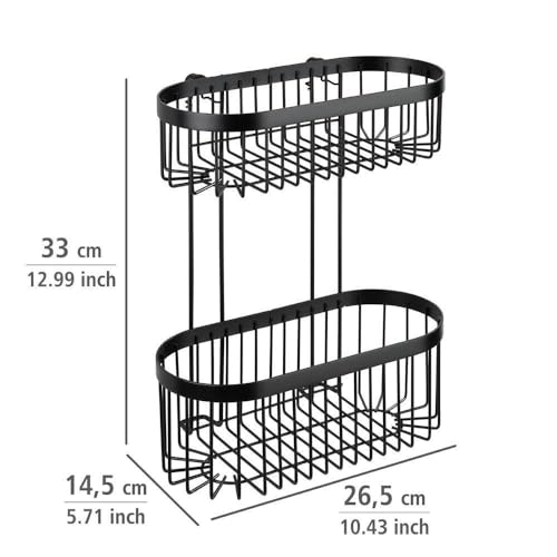 Classic Plus Black Steel Wall Shelf with Hooks, 35 x 10.5 x 12.5 cm, Black, 26,5 x 33 x 14,5 cm