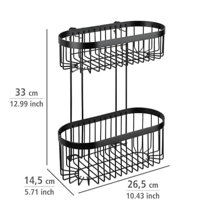 Classic Plus Black Steel Wall Shelf with Hooks, 35 x 10.5 x 12.5 cm, Black, 26,5 x 33 x 14,5 cm