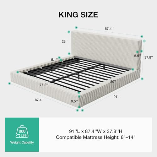 King Plush CloudSoft Corduroy Bed Frame White, view 3