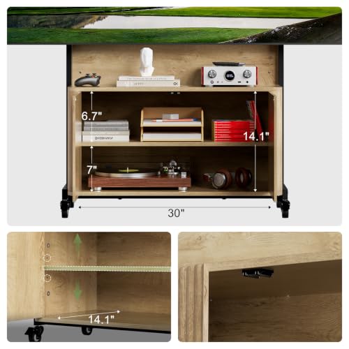 Rolling TV Stand with Mount for 32-75 Inch, Wood, view 7