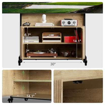 Rolling TV Stand with Mount for 32-75 Inch, Wood, view 7