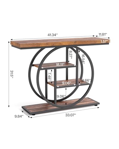 Console Table, 4-Tier Entryway Table, 41.3-Inch Industrial Sofa Table for Living Room, Foyer Hallway Table for Entrance, Rustic Brown and Black